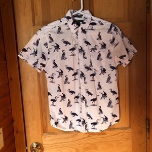 21Men, white and navy blue print button down, Sz M